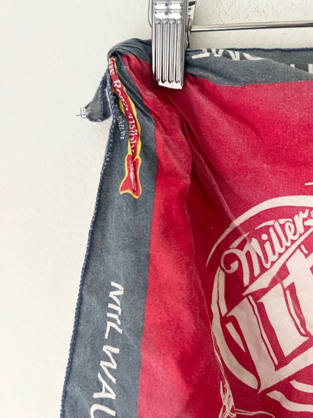 Vintage Miller Lite Harley Davidson Red & Navy Bandana Scarf *Faded*